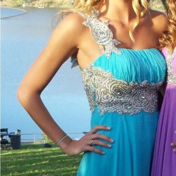 Turquoise Sherri Hill Prom Dress - Picture 1 of 4